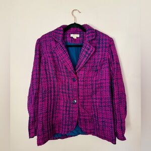 Coldwater Creek Women's Tweed Blazer Jacket Size 16 Two Button Purple/Navy blue